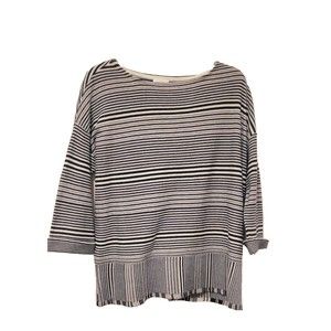 J. Jill Striped Knit Sweater Top Cotton Black White 3/4 Sleeve Boxy Size Small